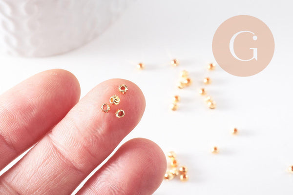 Perles rondes intercalaires texturées laiton doré 14k 3mm, x20 (G1511)