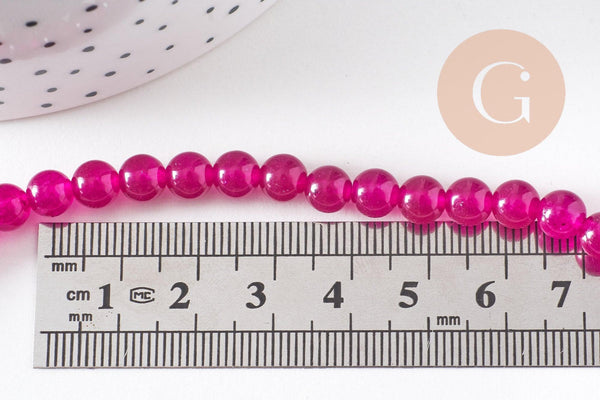 Perles rondes jade naturel rose FUCHSIA 6mm, x1 fil de 38cm (G1784)