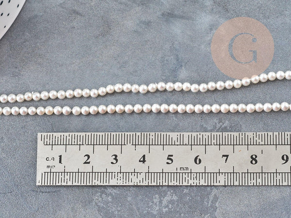 Perles rondes nacre blanche naturelle 3mm, création bijoux nacre coquillage, le fil de 41cm, x1 G9032