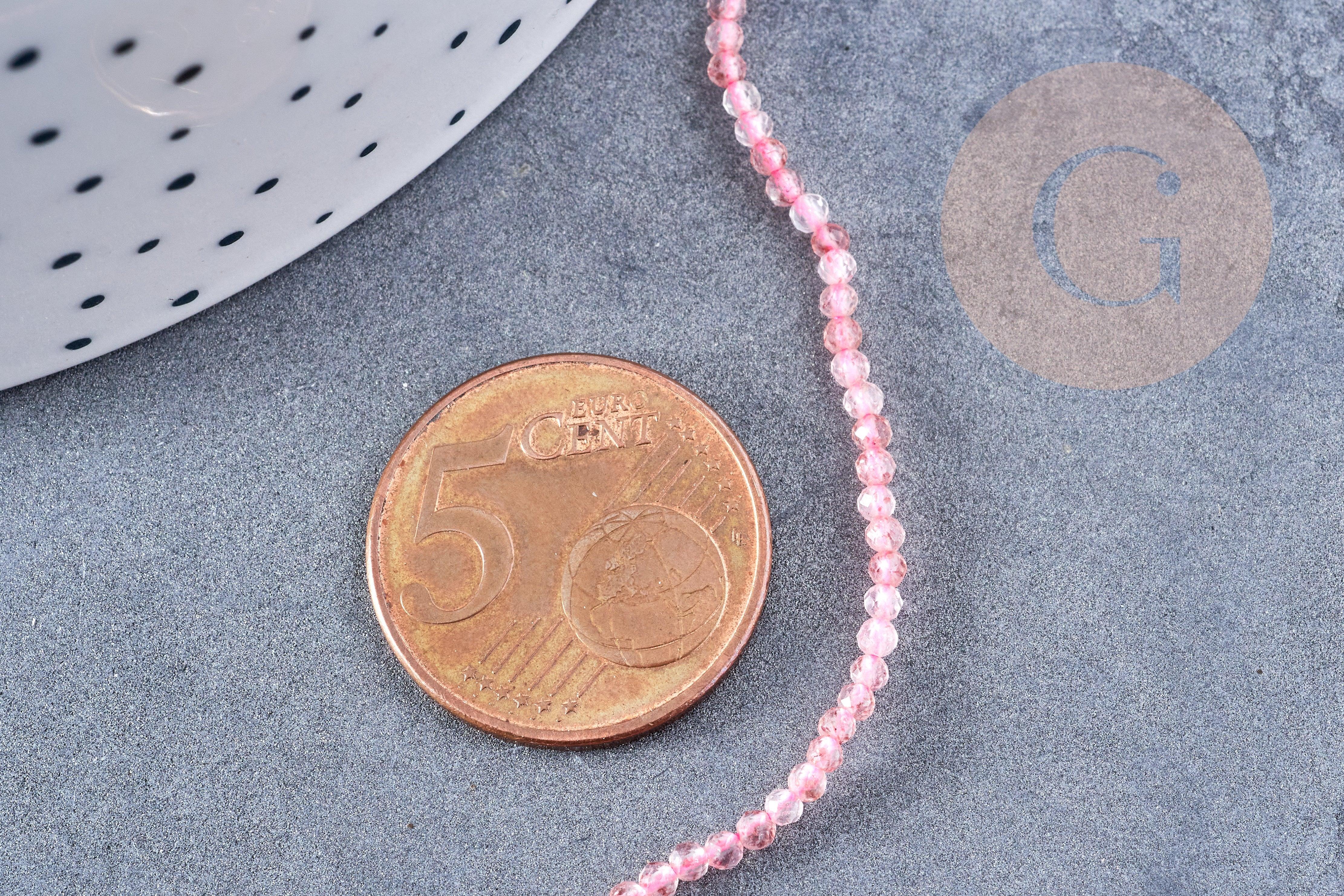 Perles rondes quartz fraise 2mm, pierre naturelle, le fil de 38cm, x1 (G8699)