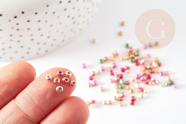 Perles rondes rocaille verre métallisé multicolore 3~3.5mm, x10gr (G9154)