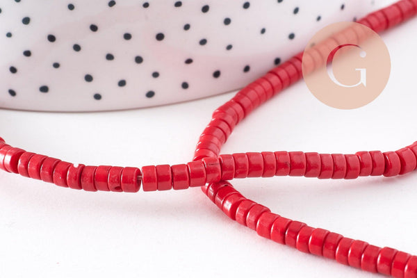 Perles rondes rondelles turquoise rouge 4x2mm, perles corail Heishi de synthèse, x1 fil de 45 cm (G0847)