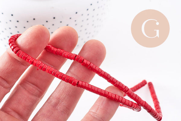 Perles rondes rondelles turquoise rouge 4x2mm, perles corail Heishi de synthèse, x1 fil de 45 cm (G0847)