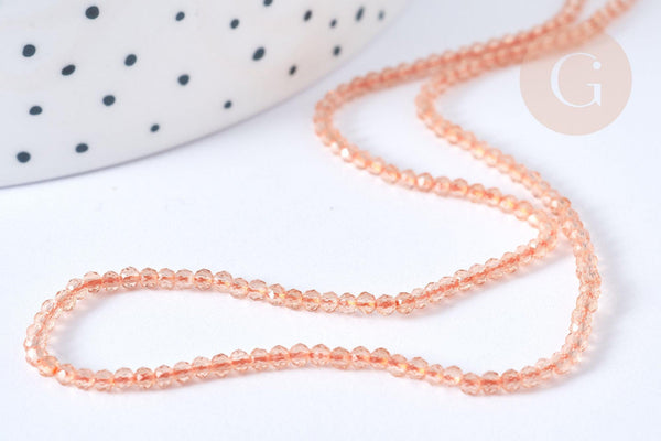 Perles rondes verre cristal beige facettes 2mm, x1 fil de 38cm (G7947)
