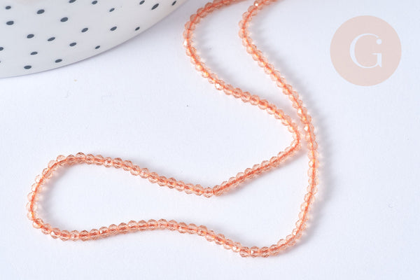 Perles rondes verre cristal beige facettes 2mm, x1 fil de 38cm (G7947)