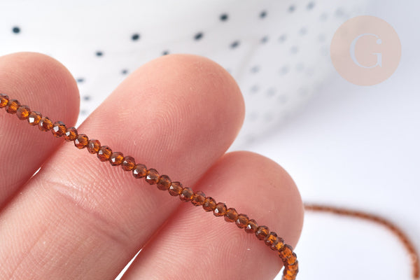 Perles rondes verre marron, marron clair facettes 2mm, fil de 38cm, x1 (G7950)