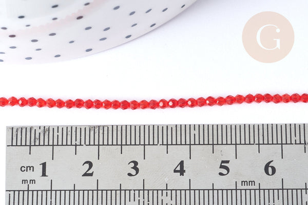 Perles rondes verre rouge vif facettes 2mm, cristal, le fil de 38cm x1 (G7953)