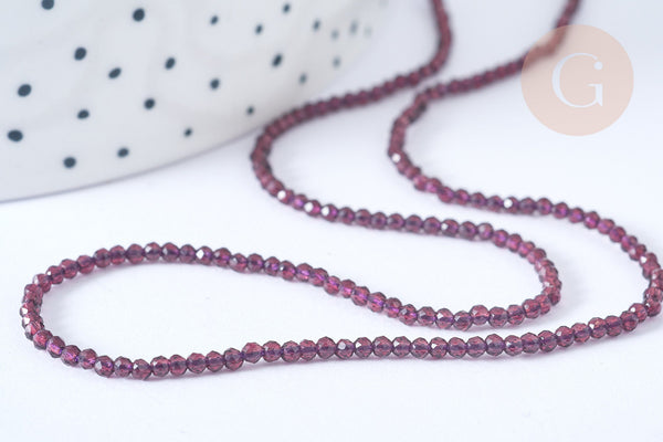 Perles rondes verre violette facettes 2mm, cristal,x1 le fil de 38cm (G7952)