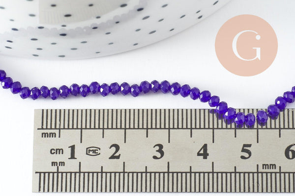 Perles toupies bleu roi, perle cristal bleu, Perle verre facette,3x2mm fil de 41 cm, x1 (G0717)