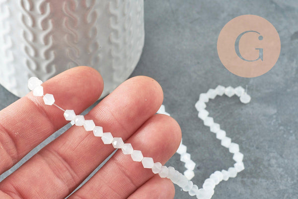 Perles toupies cristal blanc opalescent 4mm facette, x1 fil de 35cm (G8541)