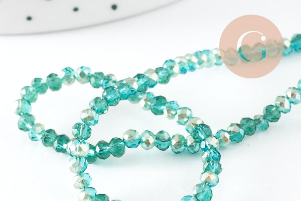 Perles toupies cristal bleu turquoise transparent irisé 3.5x2.5mm, x1 fil de 40cm (G6760)