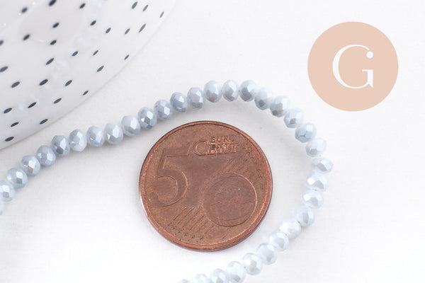 Perles toupies cristal gris clair, perles bijoux, cristal, verre facette, création bijoux, 3x2mm, fil de 36cm (G4691)