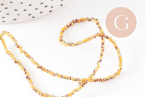 Perles toupies cristal jaune irisé, perles bijoux, perle cristal, Perle verre facette,fil de 26cm, 2mm, x1 (G4506)