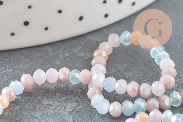 Perles toupies cristal multicolore pastel irisé 3.5x3mm, perle cristal verre facette,fil de 40cm, x1 (G6172)