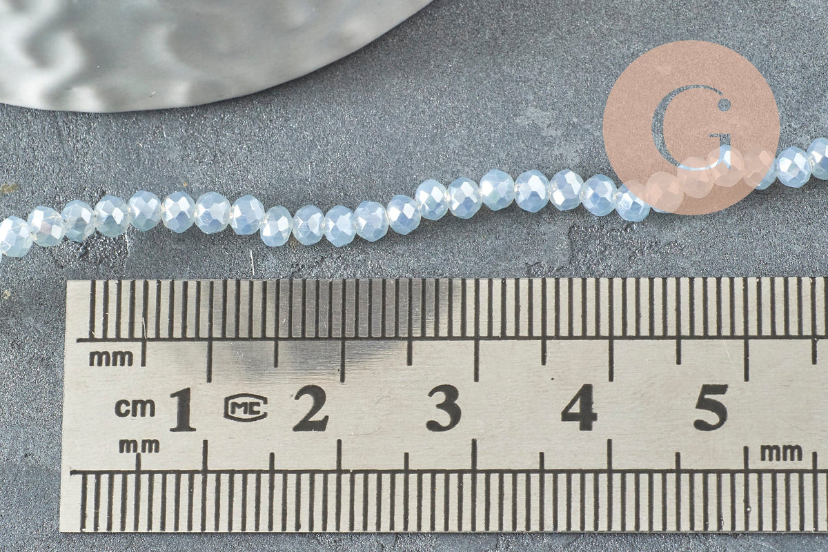 Perles toupies cristal transparent gris clair irisé, bijoux cristal,verre facette,création bijoux, 2.5x2mm, fil de 45cm x1 (G3617)