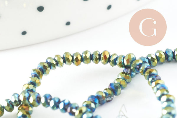 Perles toupies cristal vert métallisé facette, fil de 180 perles, 3x2mm, x1 (G5909)