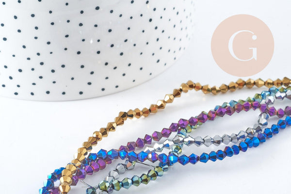 Perles toupies en verre coloré 4x4.5mm, x1 fil de 45cm (G9050)