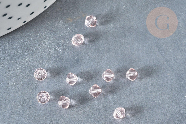 Perles toupies facettées verre rose transparent 4x3.5mm, cristal autrichien, x20 (G0588)