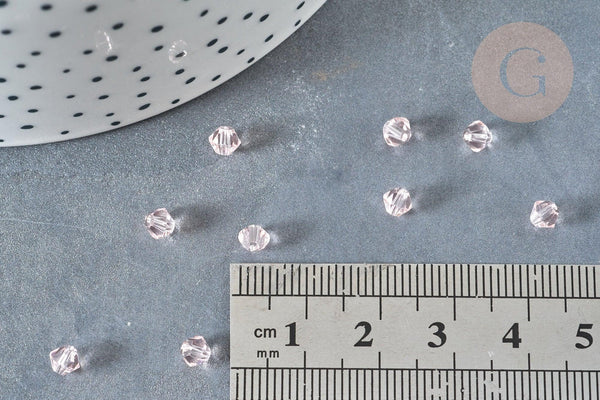 Perles toupies facettées verre rose transparent 4x3.5mm, cristal autrichien, x20 (G0588)