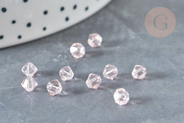 Perles toupies facettées verre rose transparent 4x3.5mm, cristal autrichien, x20 (G0588)