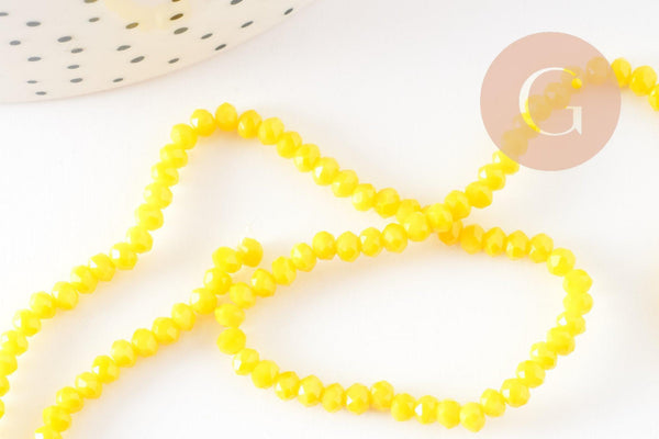 Perles toupies verre jaune facette 3mm, x1 fil de 38cm (G2669)