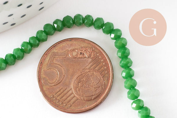 Perles toupies vert émeraude, perles bijoux, fourniture créative, Perle verre facette,fil de 36cm, 3mm x1 (G5376)