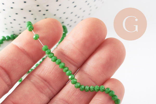 Perles toupies vert émeraude, perles bijoux, fourniture créative, Perle verre facette,fil de 36cm, 3mm x1 (G5376)