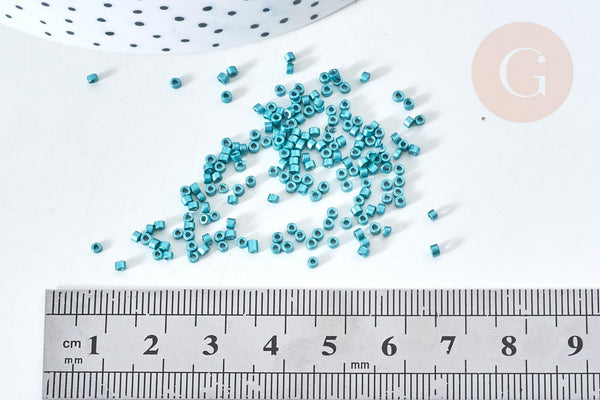 Perles tube bleu métallisé mat façon Delica miyuki, x1 sachet de 8g (G7767)