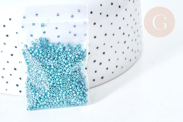 Perles tube bleu métallisé mat façon Delica miyuki, x1 sachet de 8g (G7767)