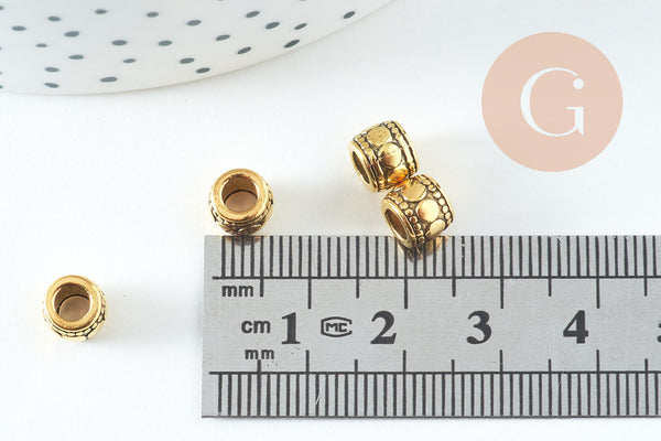 Perles tube gravé zamac doré vieilli 7x6mm, x20 (G10740)