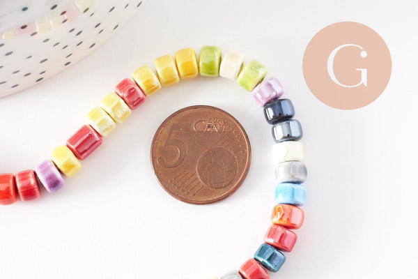 Perles tube heishi porcelaine multicolore 4.5mm, création bijoux fantaisie DIY, fil de 30cm, x1 G9660