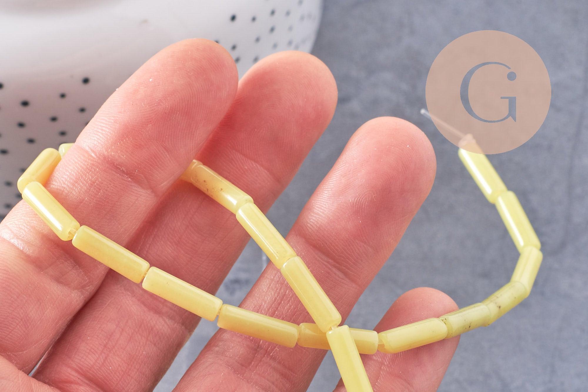 Perles tube jade naturel jaune, perle pierre naturel,13mm, 30 perles, fil de 40cm, x1 (G4161)