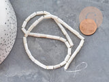 Perles tube nacre blanche 8x4mm, coquillage le fil de 38cm x1 (G9042)