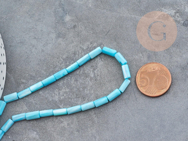 Perles tube nacre naturelle bleu 8x4mm, coquillage, le fil de 38cm x1 (G9038)