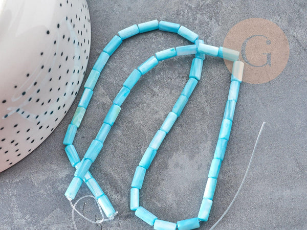 Perles tube nacre naturelle bleu 8x4mm, coquillage, le fil de 38cm x1 (G9038)