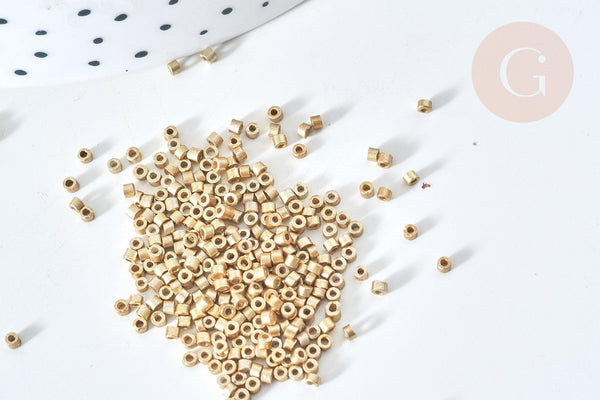 Perles tube or clair mat façon Delica miyuki, x1 sachet de 8g (G7762)