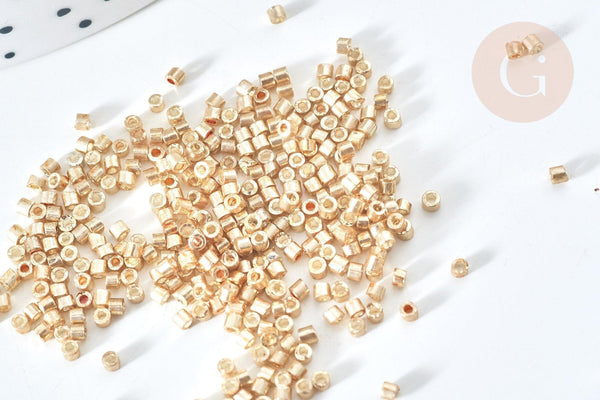 Perles tube or clair métallisé mat façon Delica miyuki, x1 Sachet 8g (G7777)