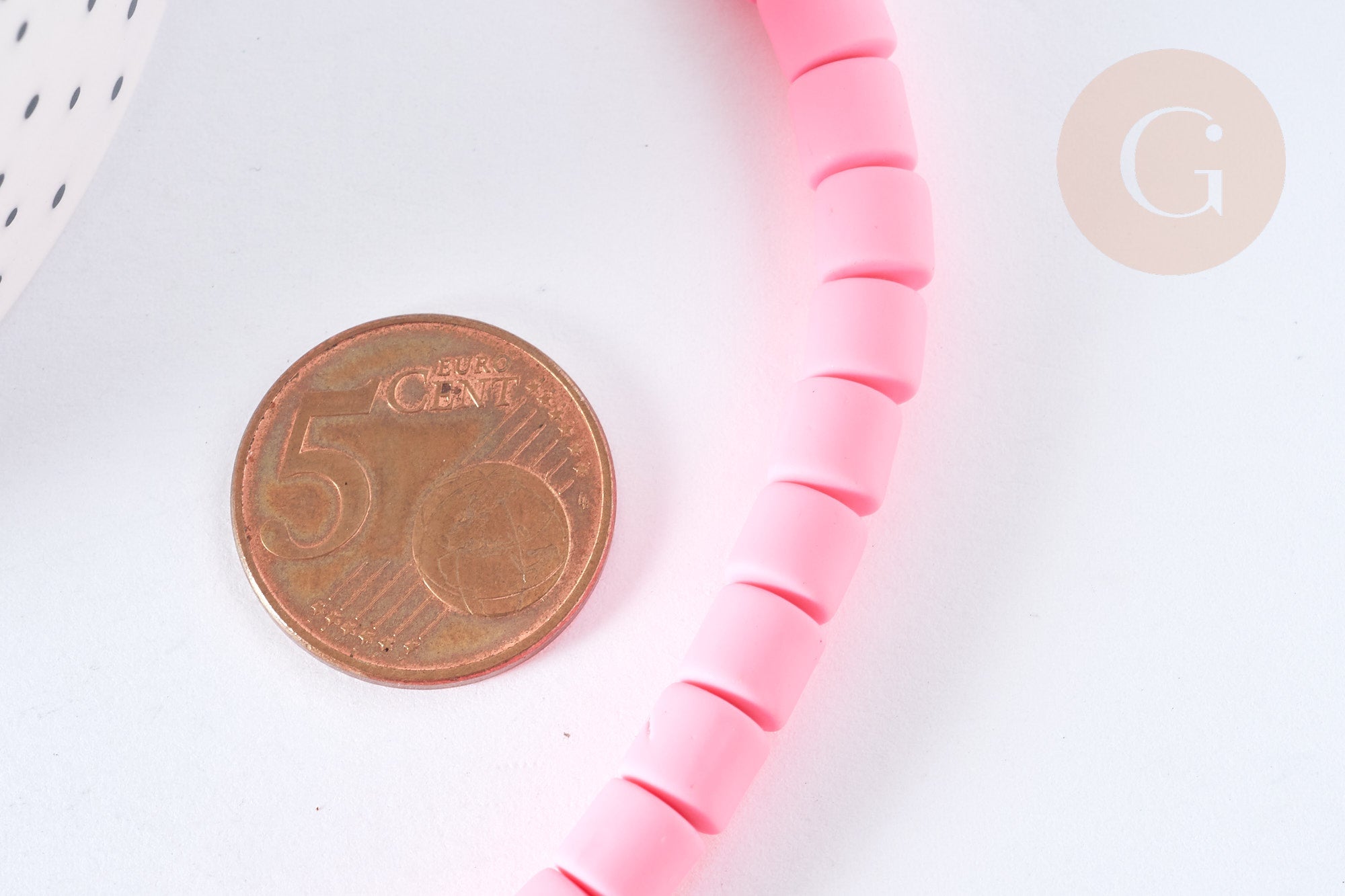 Perles tube polymère rose 6.5mm, x1 fil de 40cm (G7326)