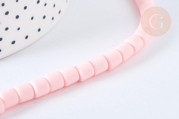 Perles tube polymère rose clair 6.5x6 mm, fabrication bijoux colorés, le fil de 40cm G7193