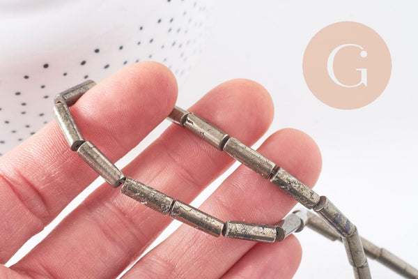 Perles tube pyrite naturelle 13x4mm x1 fil (G4020)