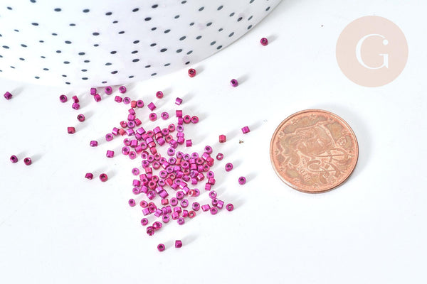 Perles tube verre Rose fuchsia métallisé mat façon Delica miyuki, x1 sachet de 8g (G7763)