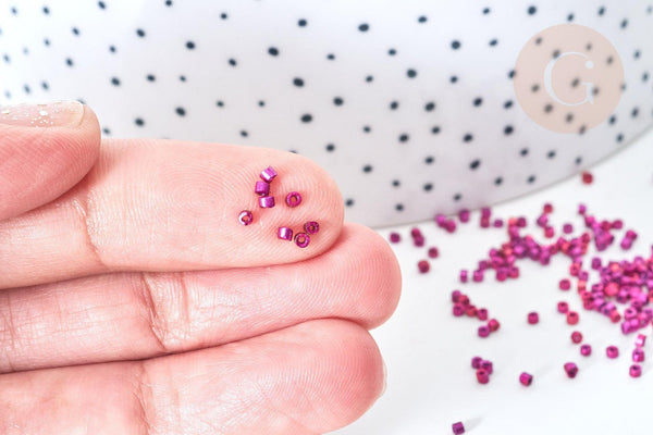 Perles tube verre Rose fuchsia métallisé mat façon Delica miyuki, x1 sachet de 8g (G7763)