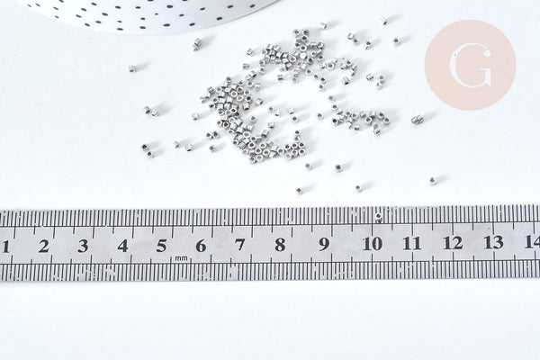 Perles tube verre argent métallisé brillant façon Delica miyuki,x1 Sachet 8g (G7761)