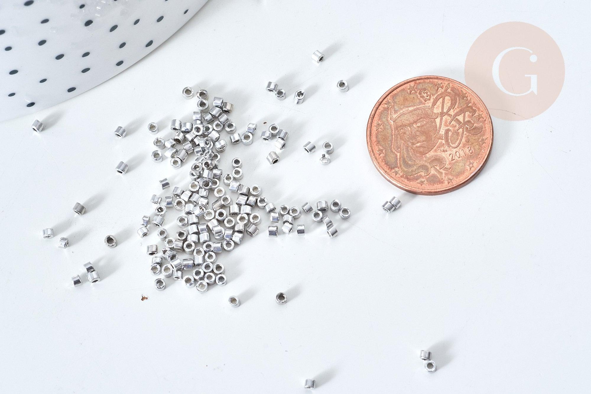 Perles tube verre argent métallisé brillant façon Delica miyuki,x1 Sachet 8g (G7761)