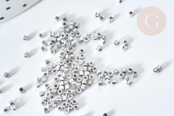 Perles tube verre argent métallisé brillant façon Delica miyuki,x1 Sachet 8g (G7761)