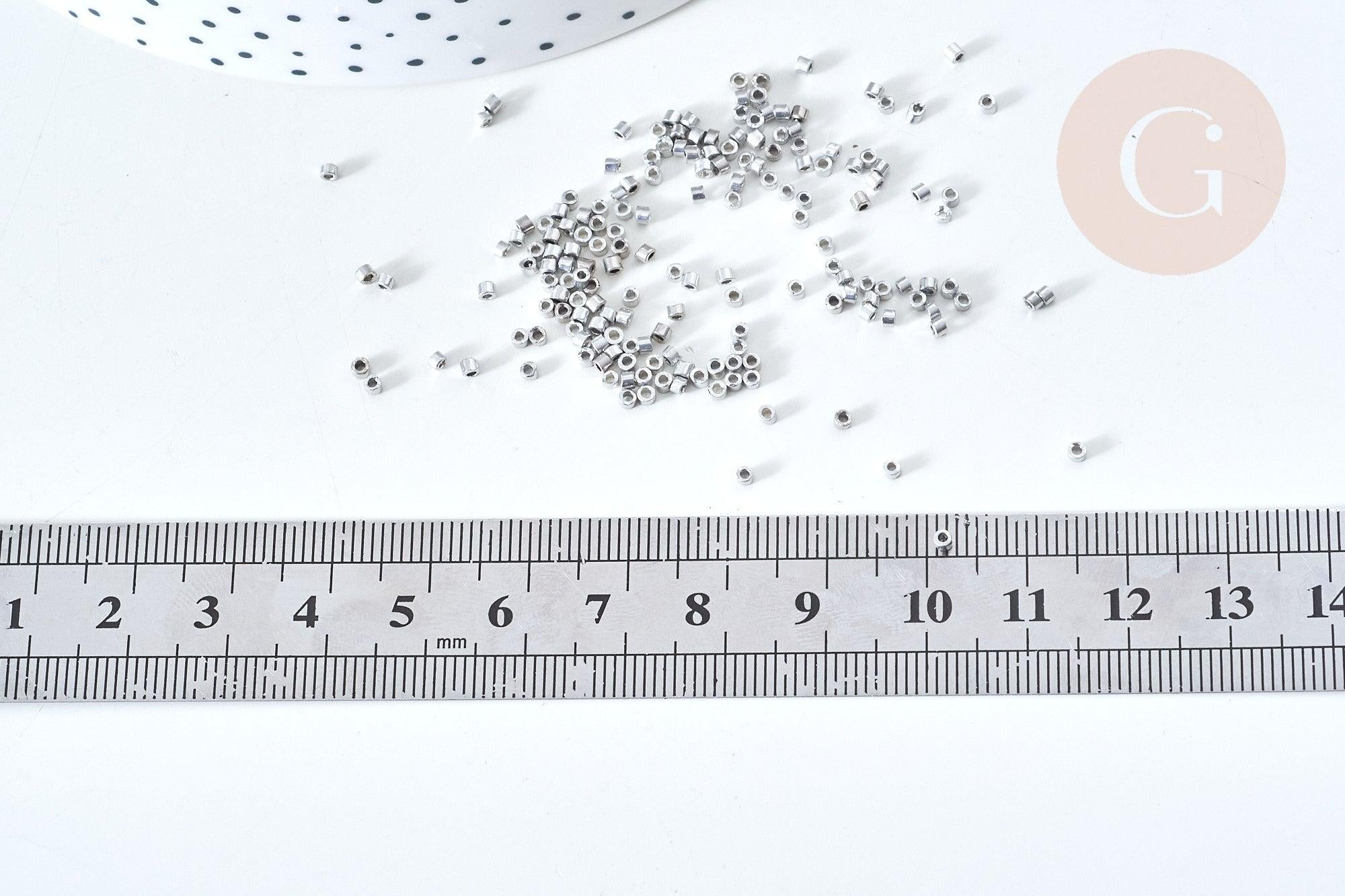 Perles tube verre argent métallisé brillant façon Delica miyuki,x1 Sachet 8g (G7761)