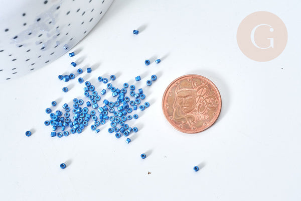 Perles tube verre bleu foncé métallisé mat façon Delica miyuki, x1 sachet de 8g (G7774)