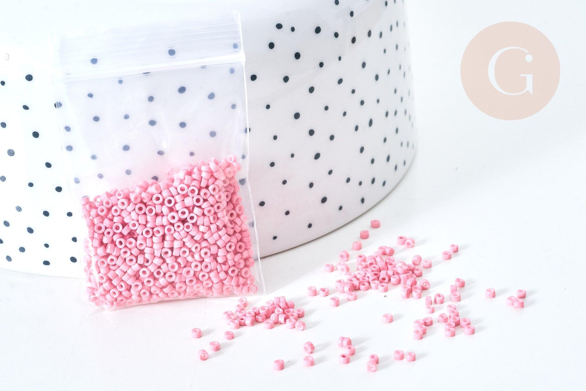 Perles tube verre rose clair façon Delica miyuki, x1 sachet de 8g (G7775)