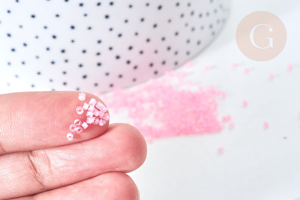 Perles tube verre rose transparent façon Delica miyuki, x1 sachet de 8g (G7768)