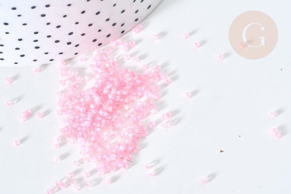 Perles tube verre rose transparent façon Delica miyuki, x1 sachet de 8g (G7768)